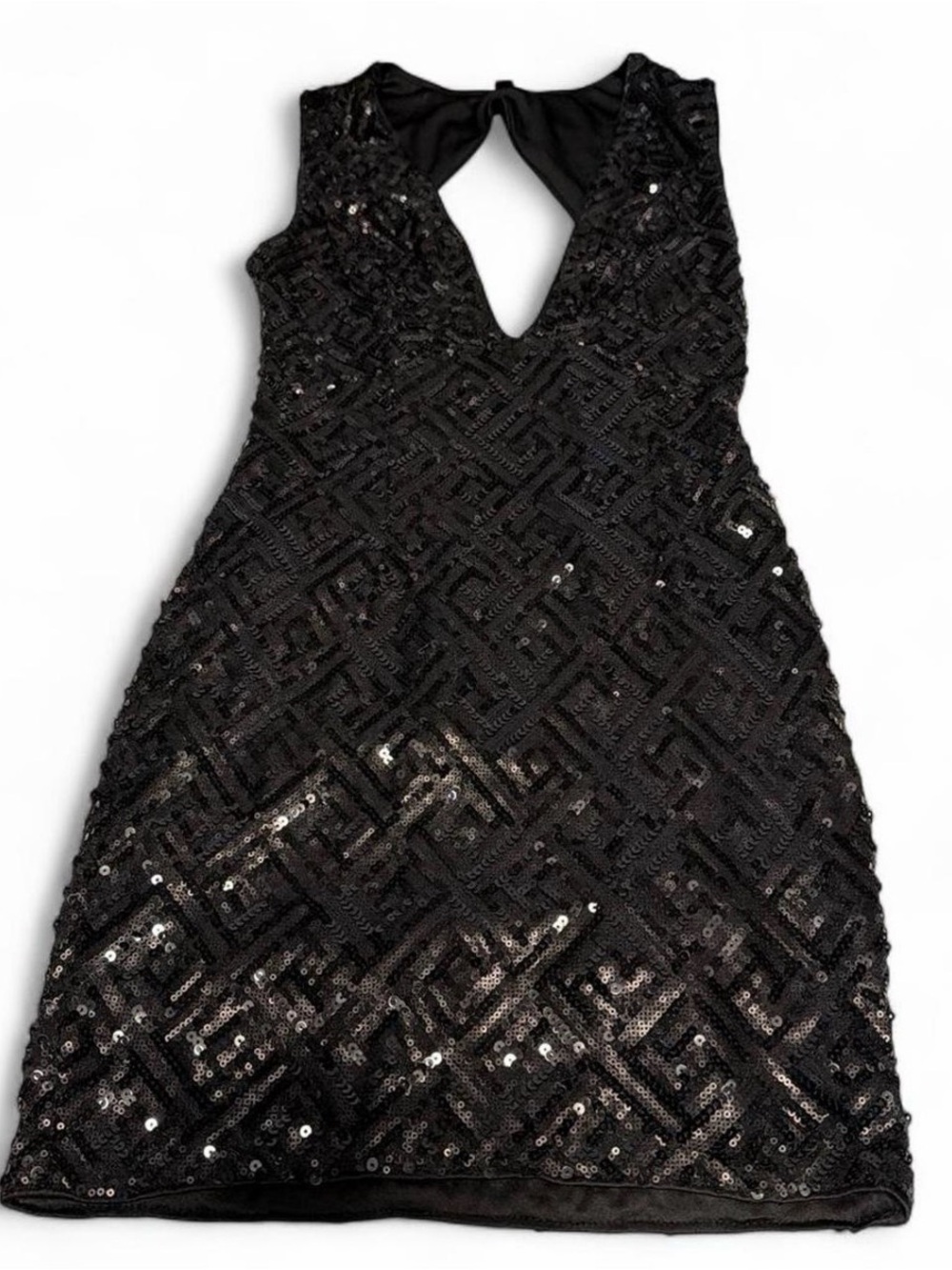 Black Sequin V-Neck Party Dress Medium